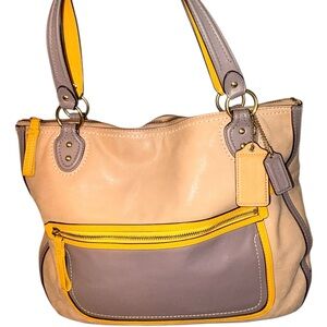Coach Tan and Yellow Shoulder Bag